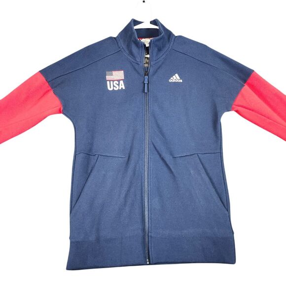 Adidas USA Team Volleyball Jacket Womens Medium Warm Up Full Zip Stars Blue‎ - Picture 1 of 12